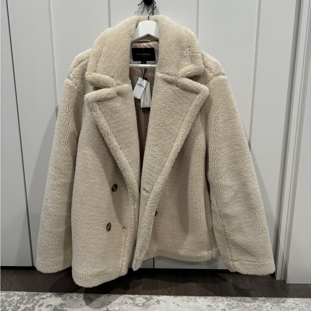 NWTS Banana Republic Cream Teddy Coat M - Picture 2 of 9
